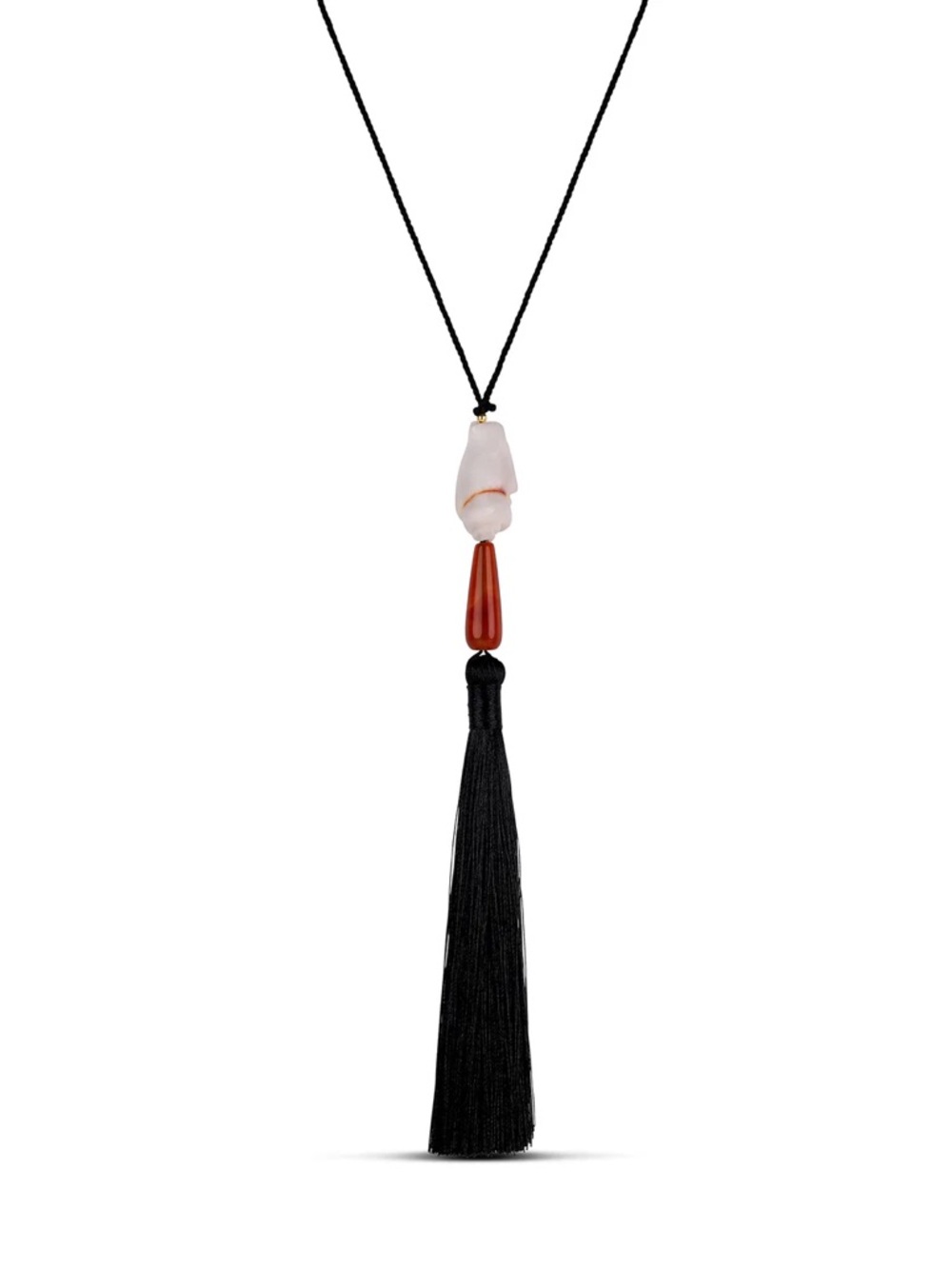 Pink Shell and Black Tassel Necklace NWOT